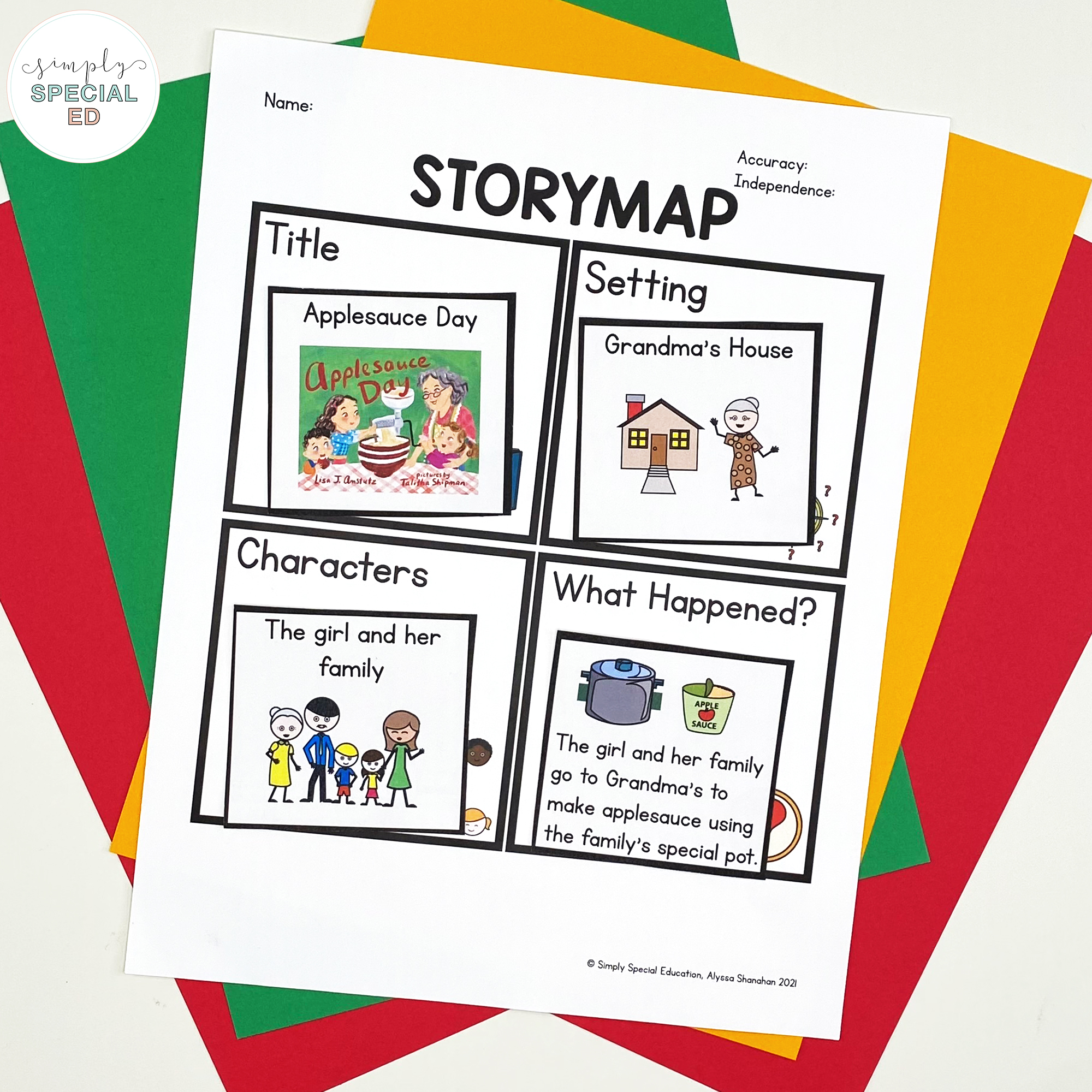 Let’s take a look at some adapted activities included in the Applesauce Day Book Companion that are great to pair with this read aloud. 