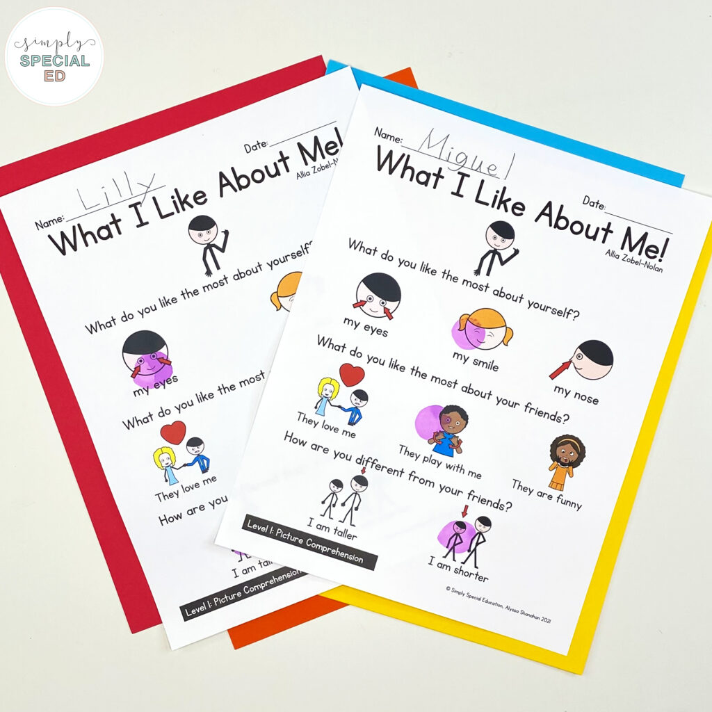 Let’s take a look at some activities included in the What I Like About ME! Book Companion that are great to pair with this read aloud. 
