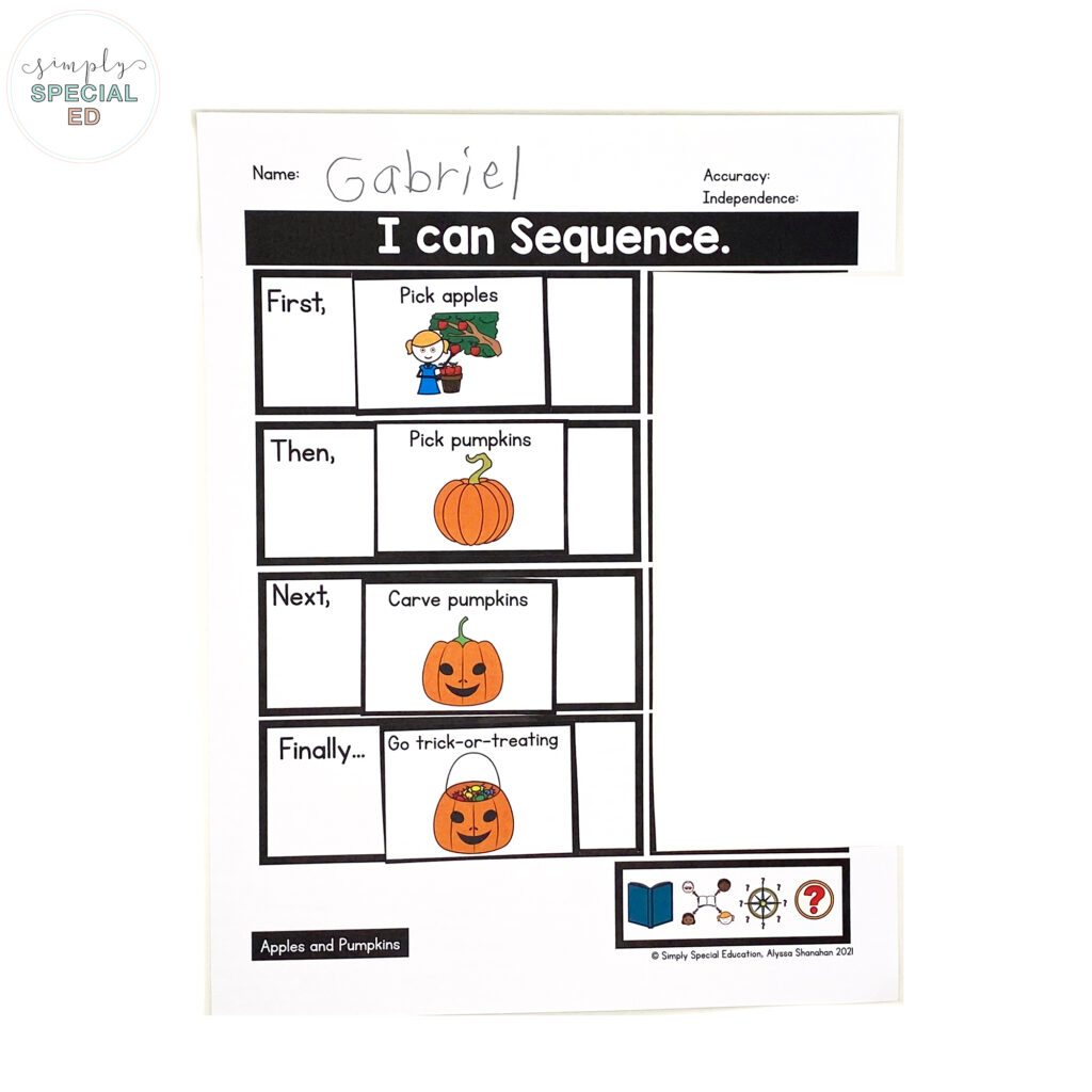 Let’s take a look at some activities included in the Apples and Pumpkins Book Companion that are great to pair with this read aloud. 