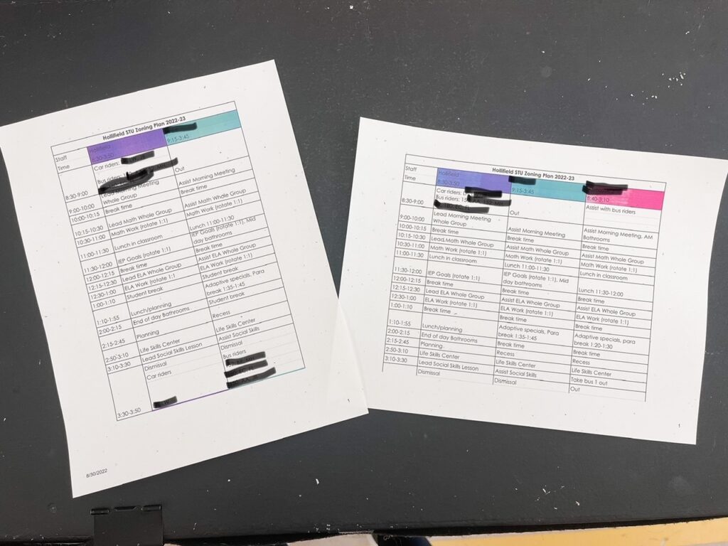 man down schedule to prepare for being short staffed in the classroom