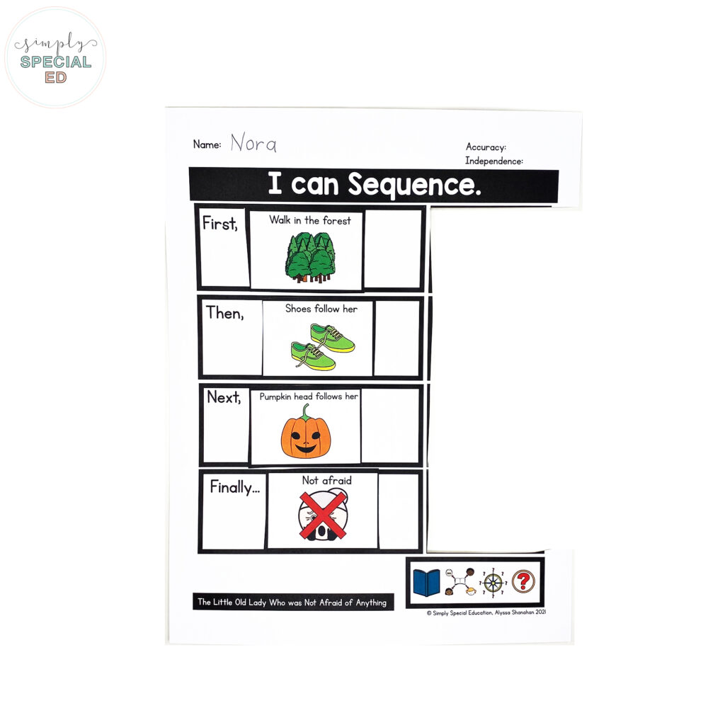 Let’s take a look at some adapted activities for The Little Old Lady Who Was Not Afraid of Anything that are great to pair with this book. 