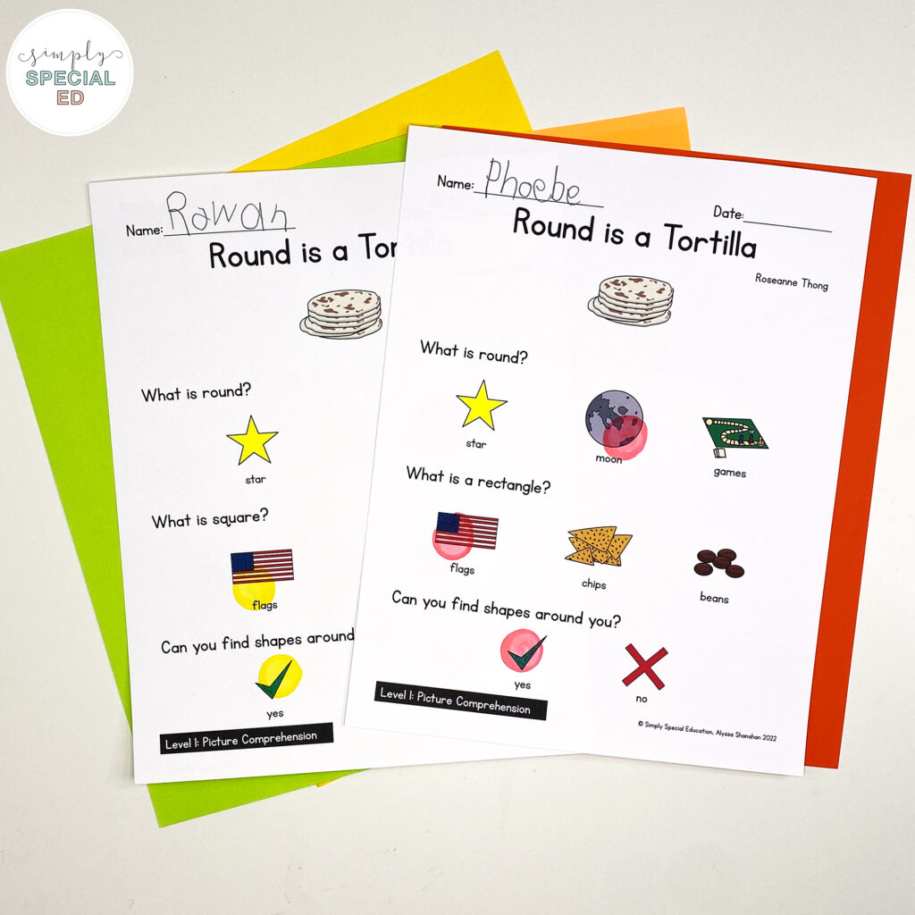 Round is a Tortilla by Roseann Greenfield Thong is a great book to connect to math about shapes in real life! Grab the free book companion.