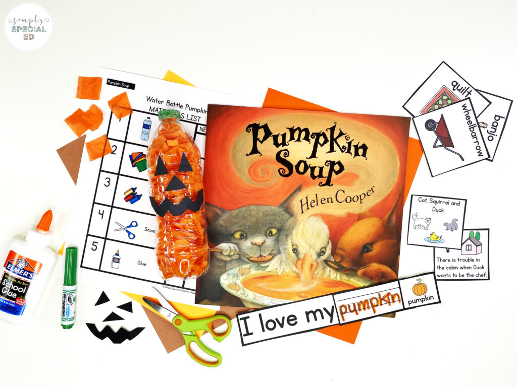 Let’s take a look at some adapted activities included in the Pumpkin Soup Book Companion for your special education classroom.