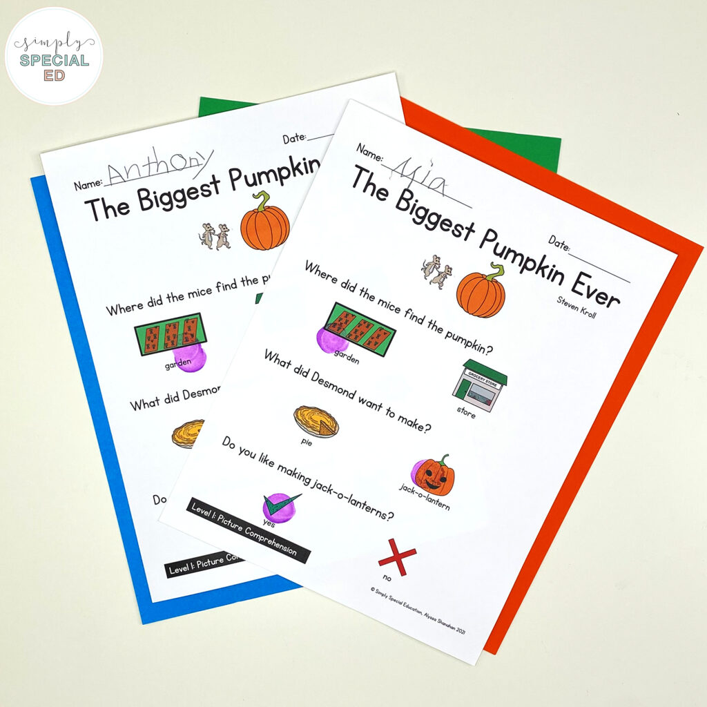 Let’s take a look at some activities included in the The Biggest Pumpkin Ever Book Companion that are great to pair with this read aloud. 