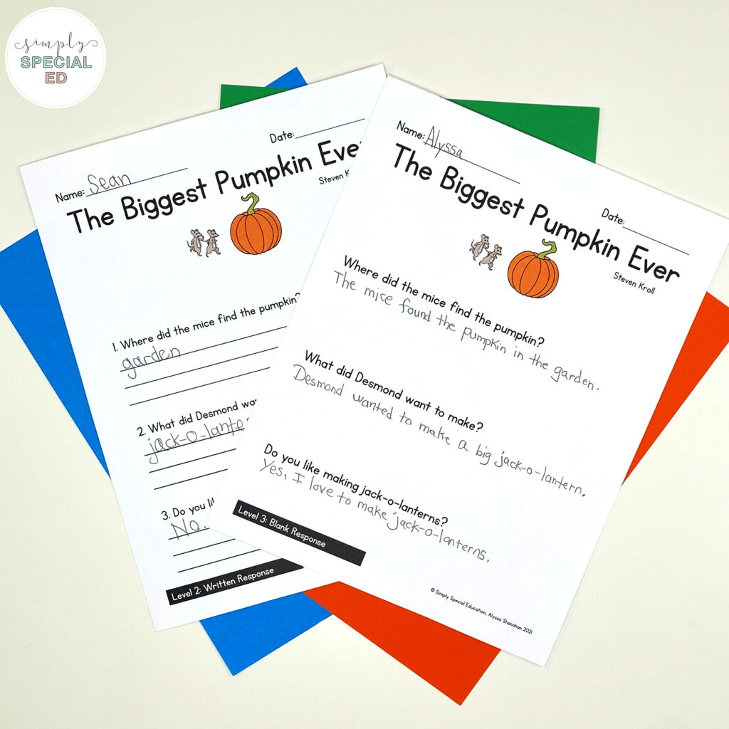 Let’s take a look at some activities included in the The Biggest Pumpkin Ever Book Companion that are great to pair with this read aloud. 