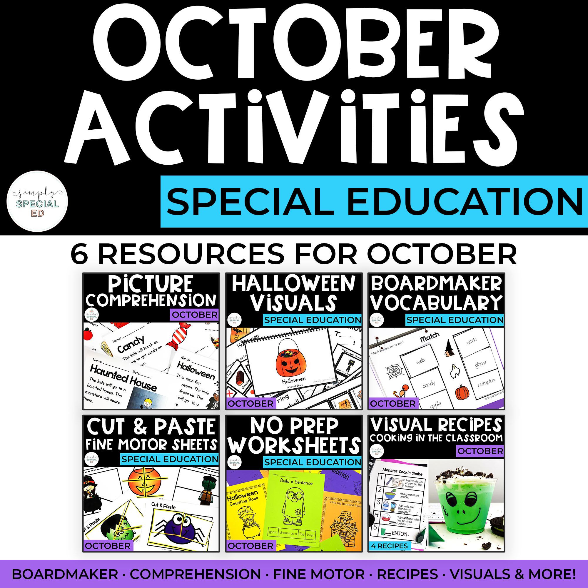 Halloween themed resources keep students engaged. Read on to learn about my favorite adapted Halloween Activities for special education.