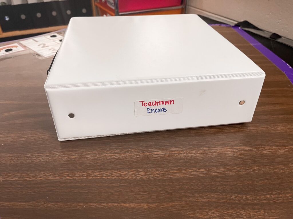 teachtown encore binder to store materials