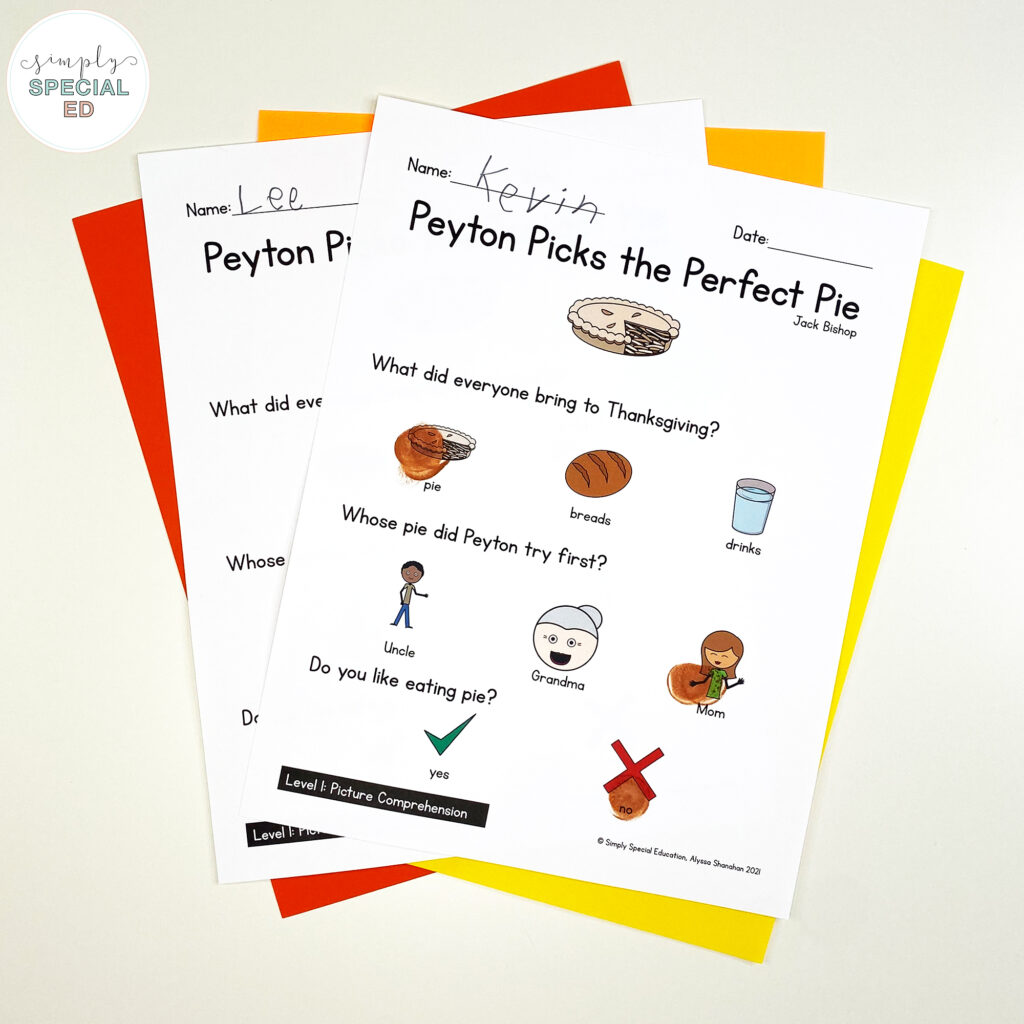 Peyton Picks the Perfect Pie is the perfect book companion for your special education classroom this November!