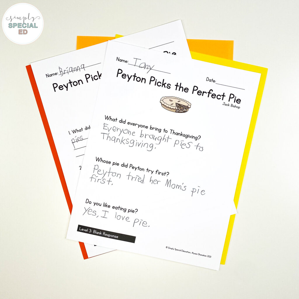 Peyton Picks the Perfect Pie is the perfect book companion for your special education classroom this November!