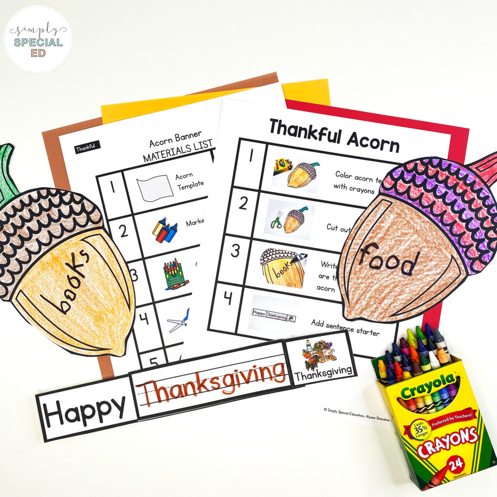 Thankful is the perfect read aloud book for thanksgiving. Learn about adapted activities for Thankful for your special education classroom.