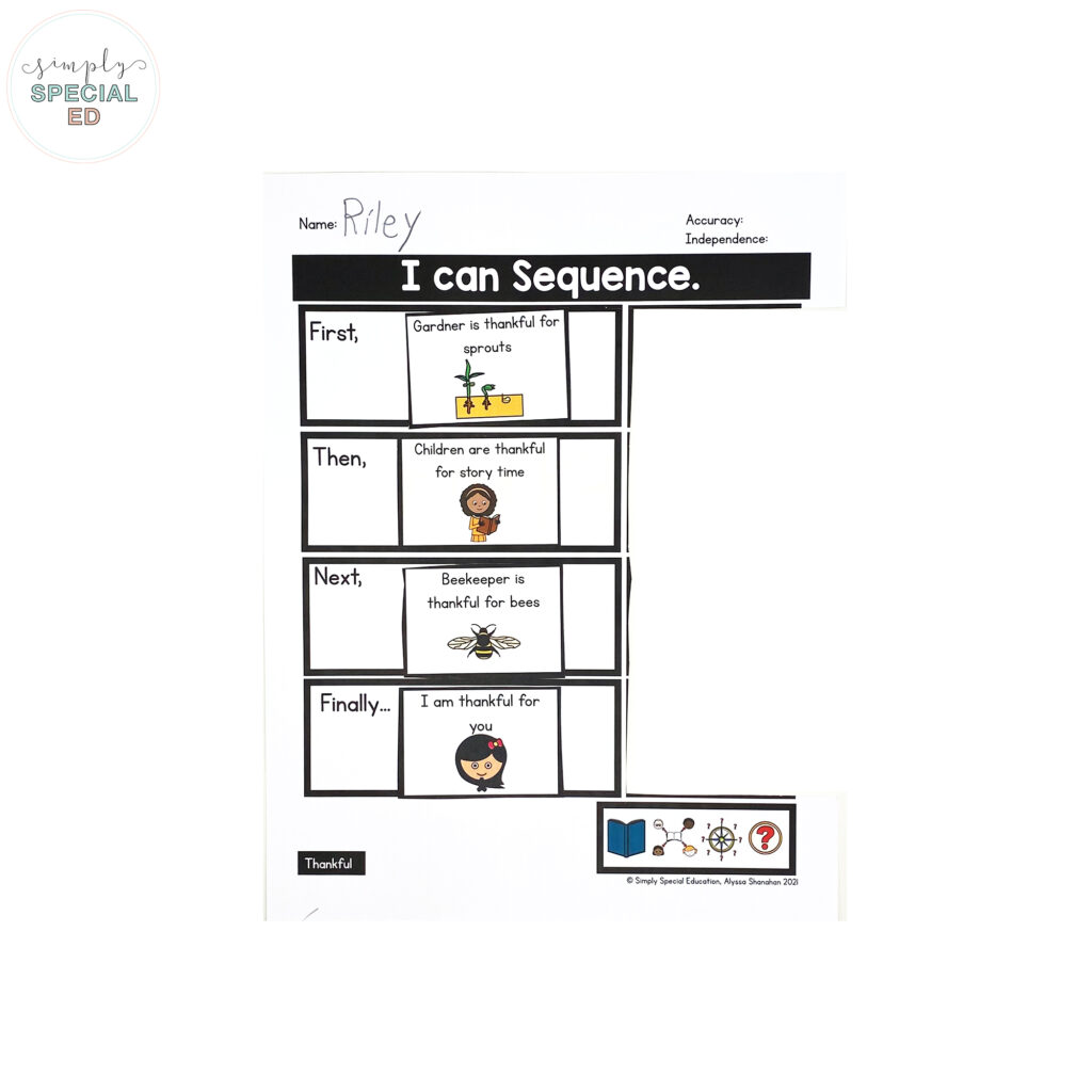 Thankful is the perfect read aloud book for thanksgiving. Learn about adapted activities for Thankful for your special education classroom.