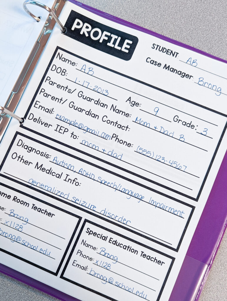IEP Binder: Student Profile