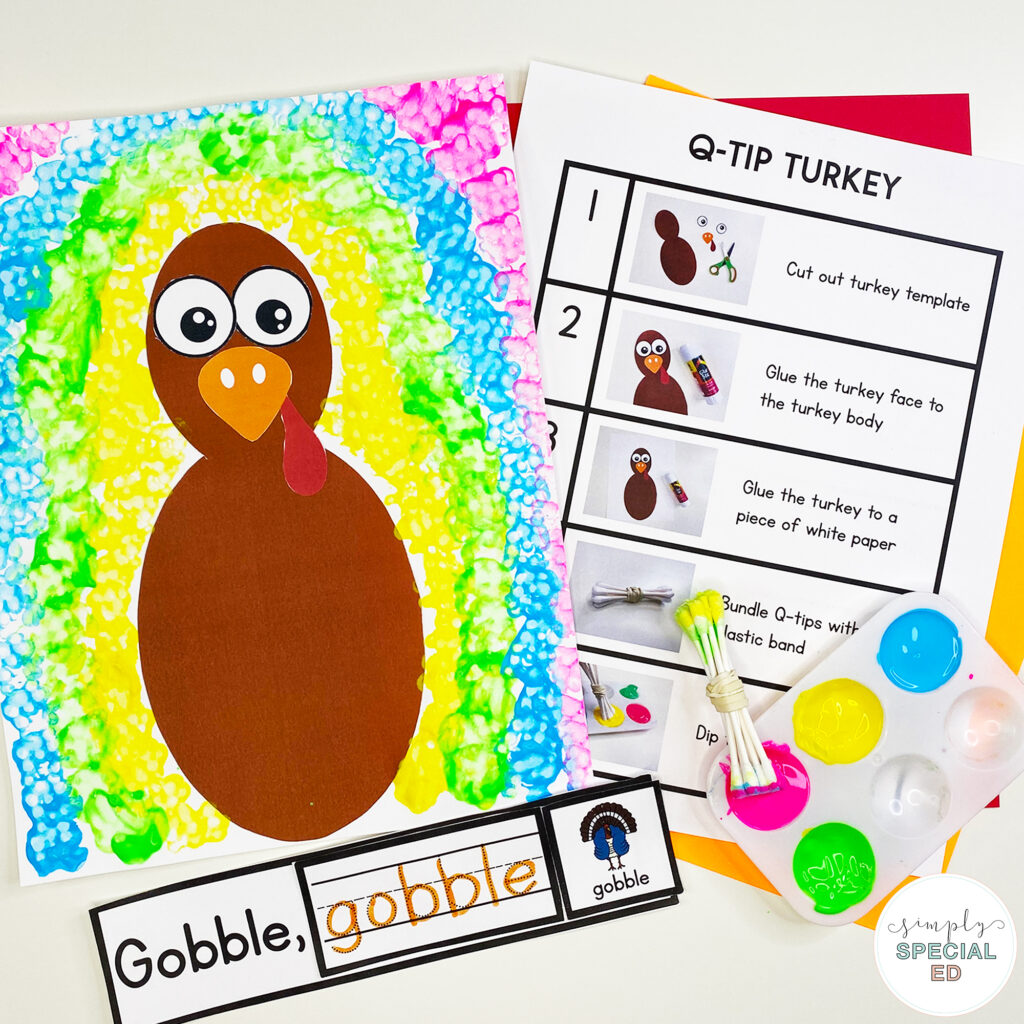 Simple visual thanksgiving crafts for special education students with real picture visual directions and adapted materials!