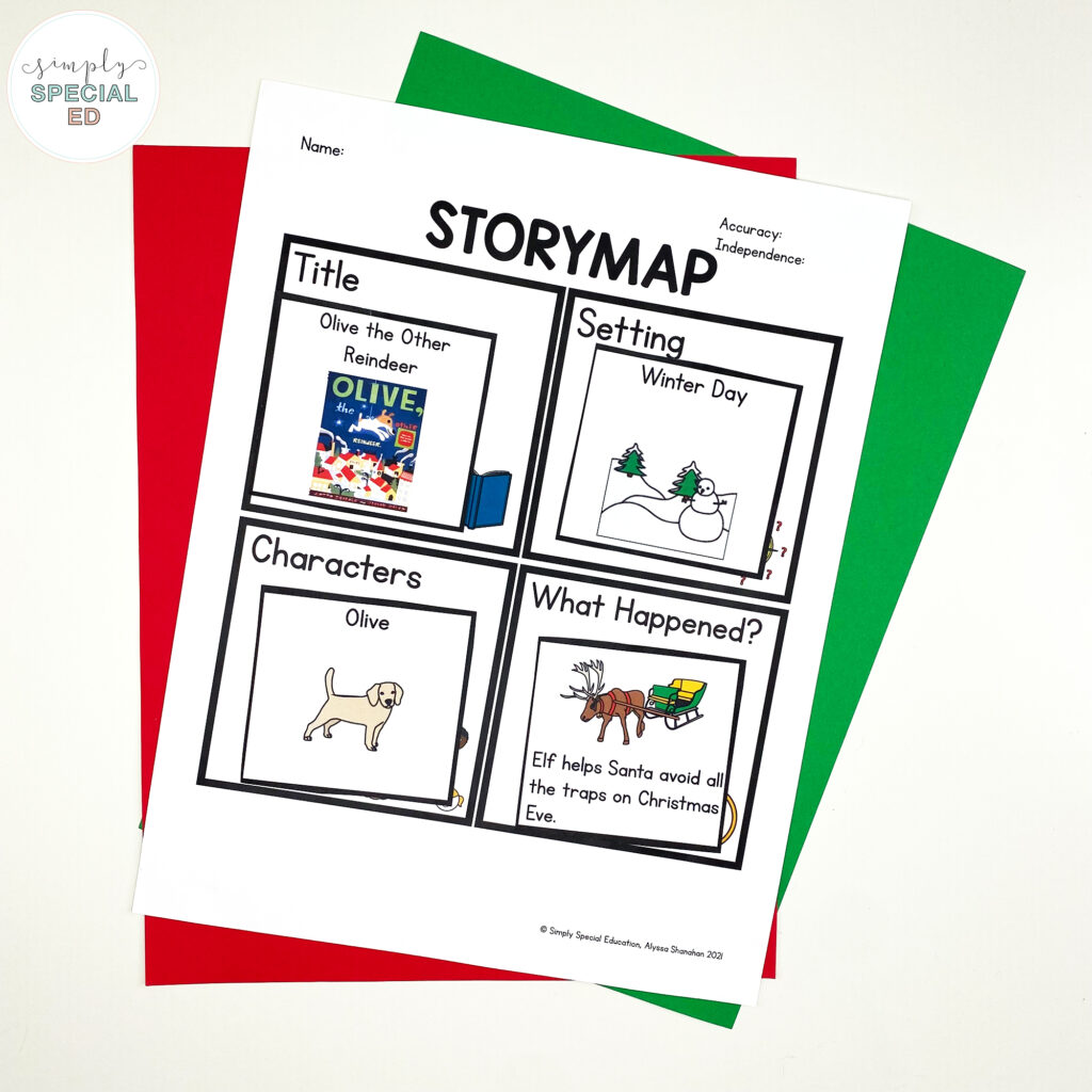 5 Activities for the Christmas book Olive, The Other Reindeer. These activities are adapted for your special education class.