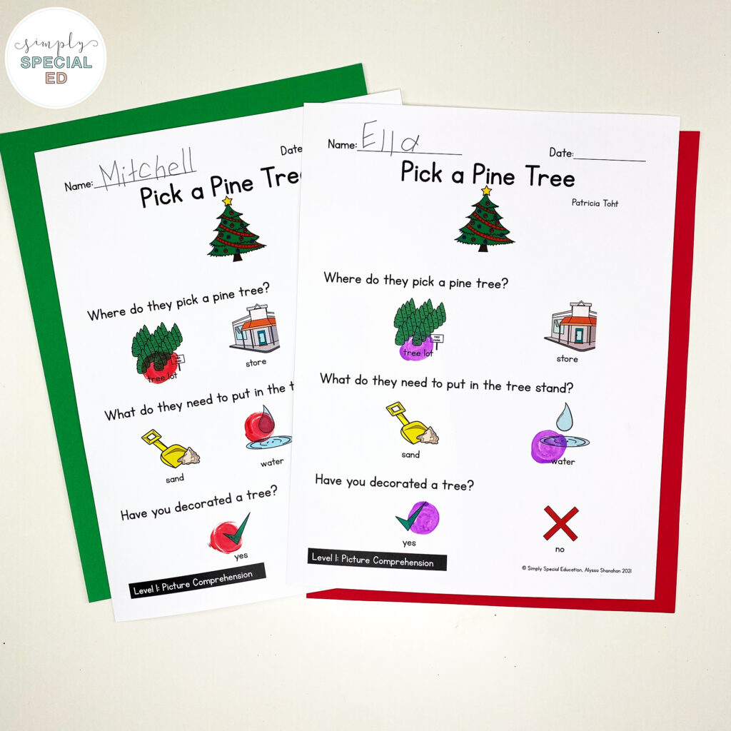 5 adapted activities for the read aloud book Pick a Pine Tree by Patricia Toht.  Activities include visual directions for special education.