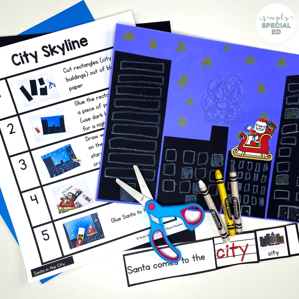 5 book activities for Santa in the City for your special education classroom. The activities are adapted for special education.