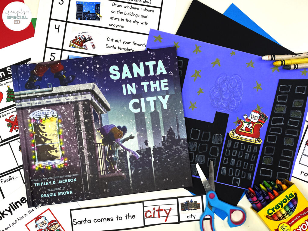 5 book activities for Santa in the City for your special education classroom. The activities are adapted for special education.