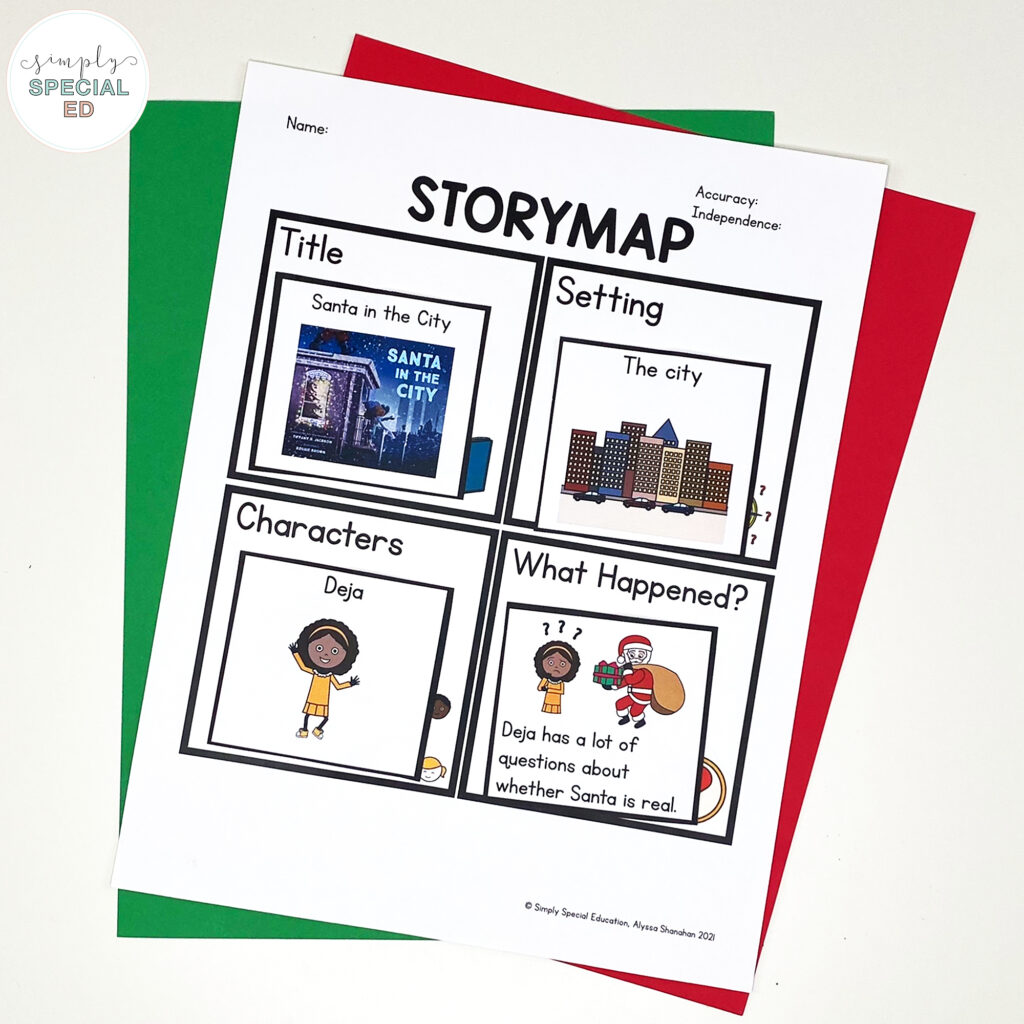 5 book activities for Santa in the City for your special education classroom. The activities are adapted for special education.