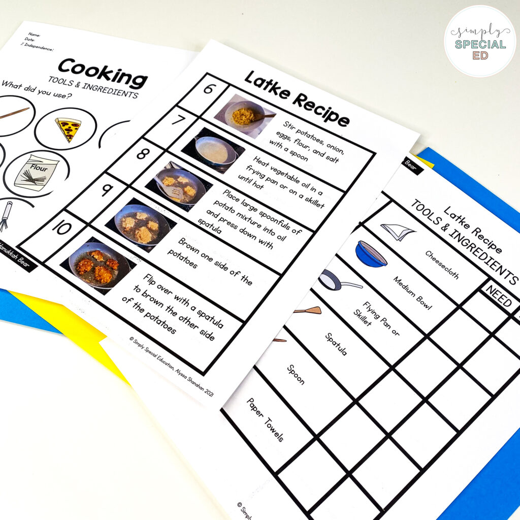 The best Adapted activities for the book Hanukkah bear and cooking latkes in your special education classroom. 
