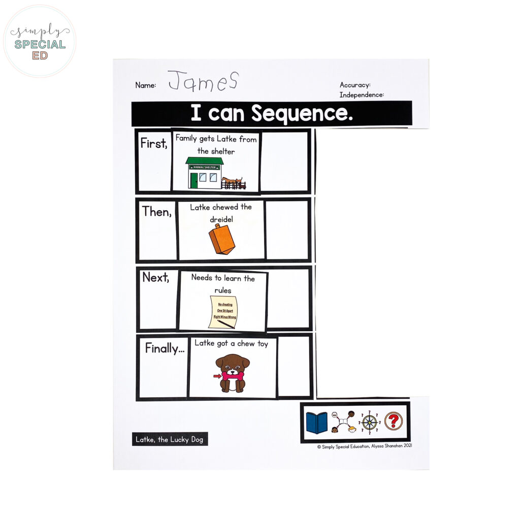 Activities for Latke, the Lucky Dog and introducing Hanukkah food and activities to your special education classroom. 