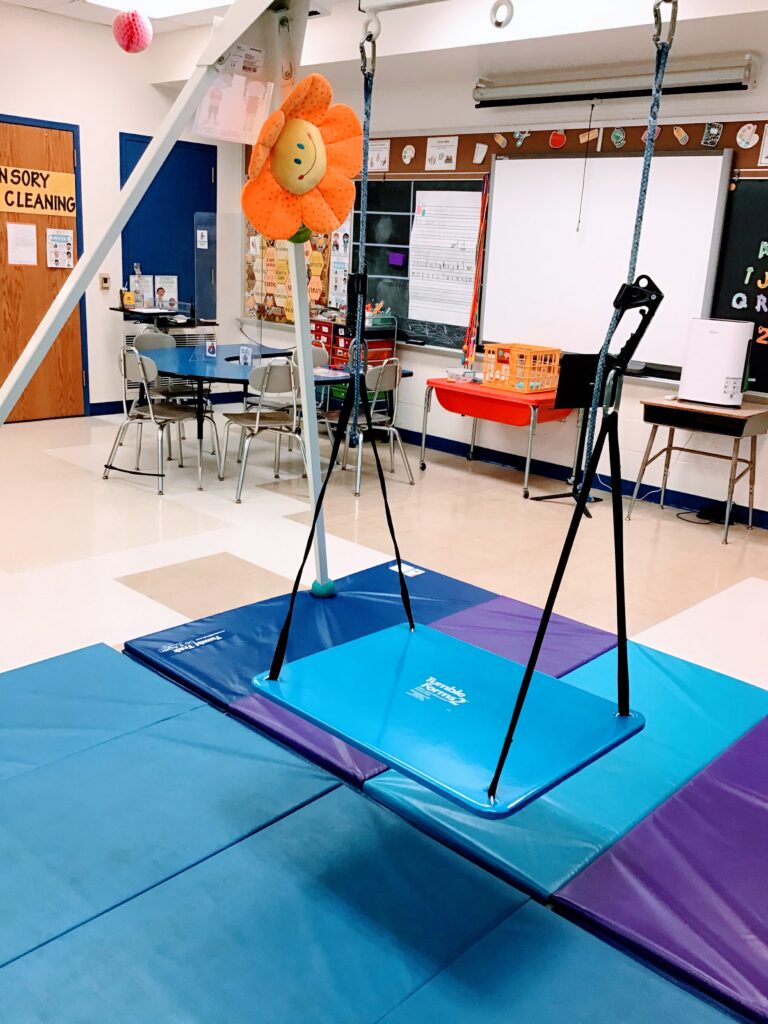 platform swing that is in the author's sensory room