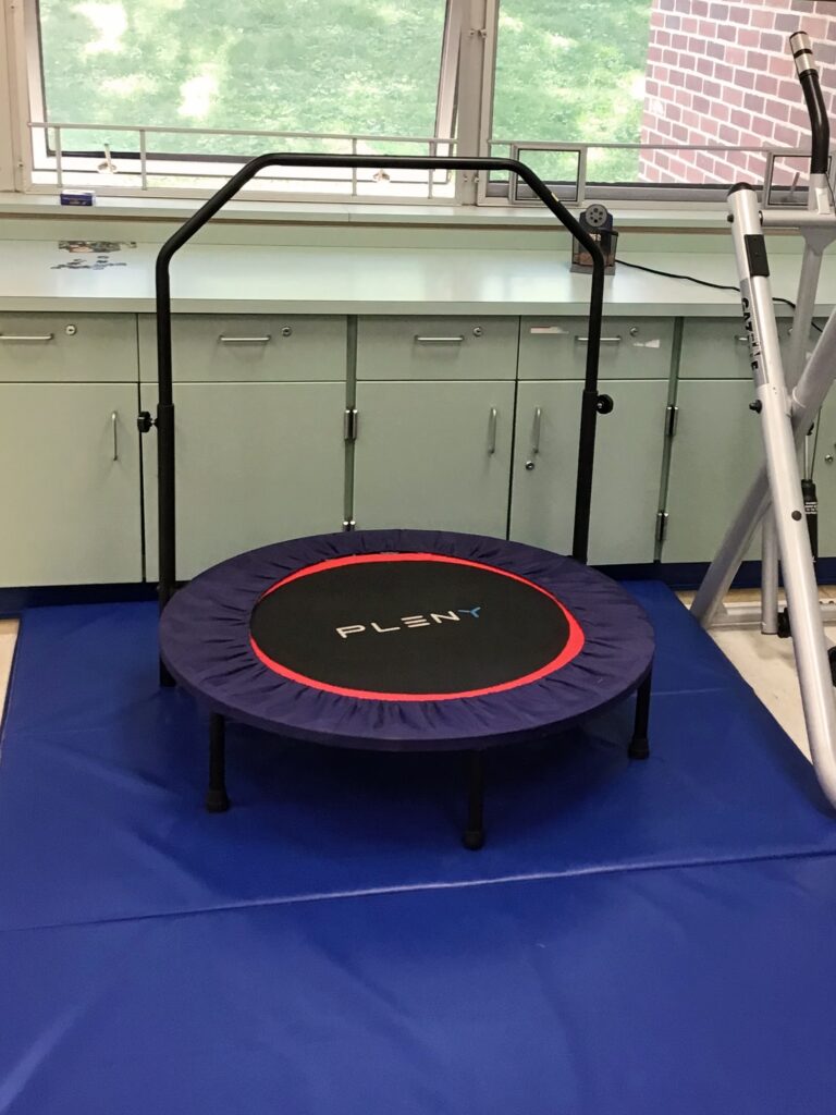 trampoline with a handle in the sensory room