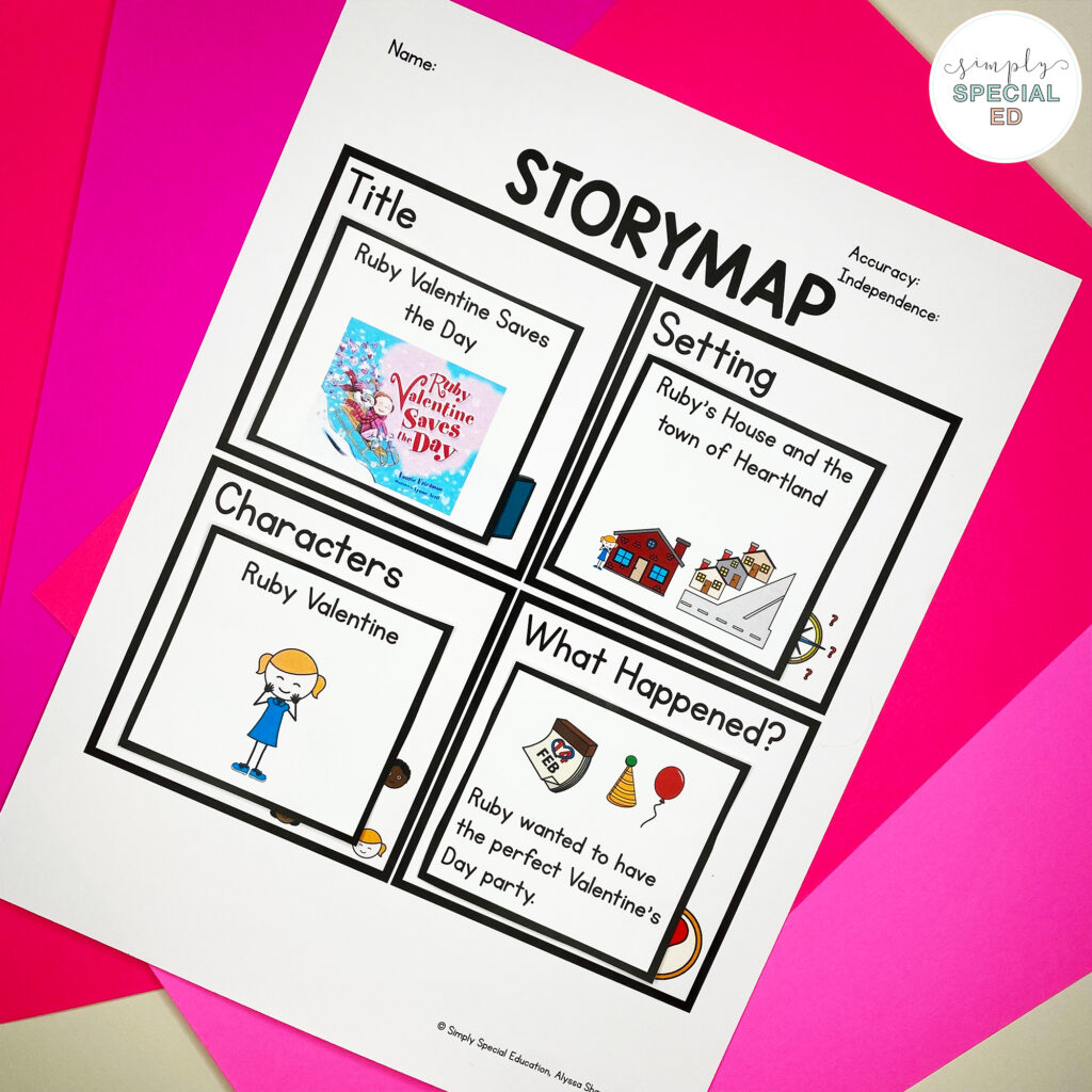 The perfect book activities for Valentine's Day! Ruby Valentine Saves the Day adapted book activities for special education classrooms.