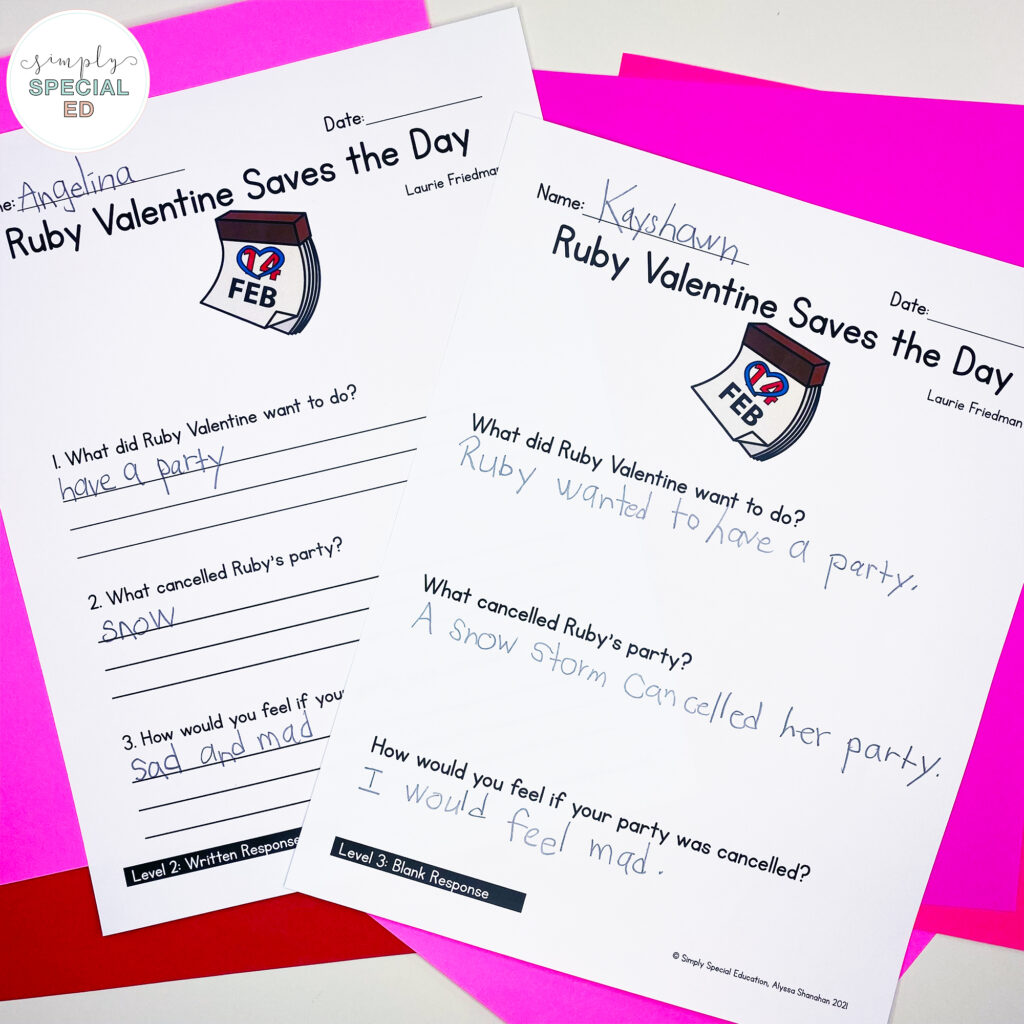 The perfect book activities for Valentine's Day! Ruby Valentine Saves the Day adapted book activities for special education classrooms.