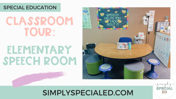 Header of speech room tour with a picture of classroom