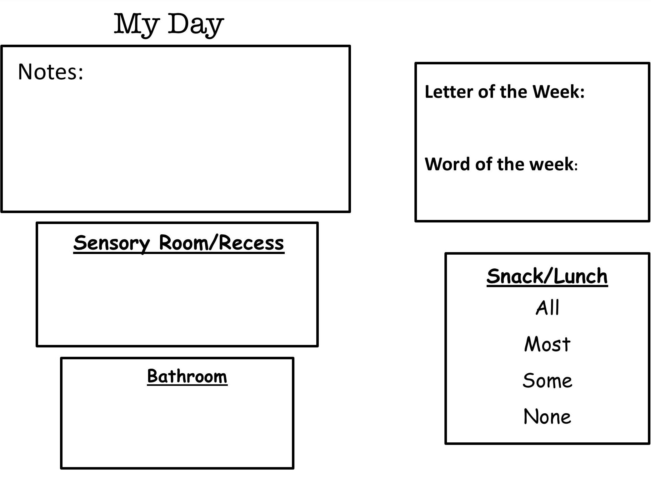 Part of my daily schedule for kindergarten Autism is to fill out daily communication sheets. I use this to write notes home about the day, behaviors, and important dates.