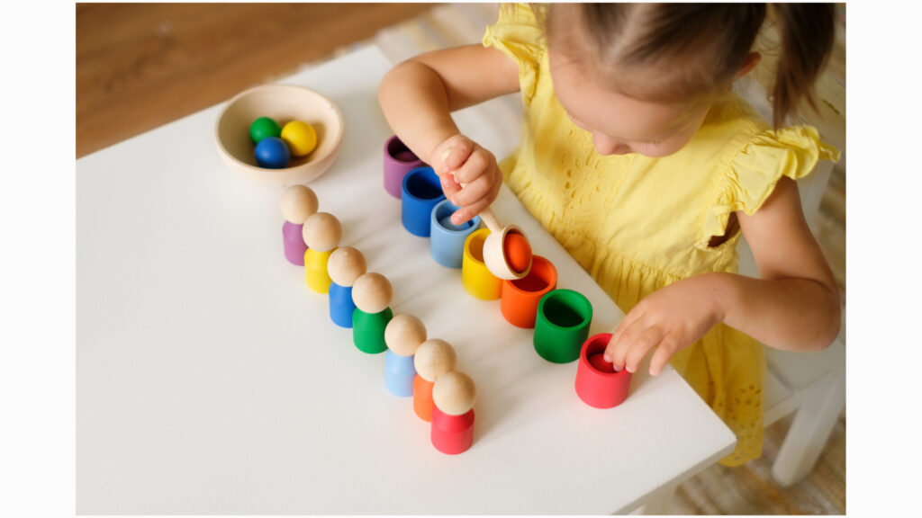 student working on color sorting 