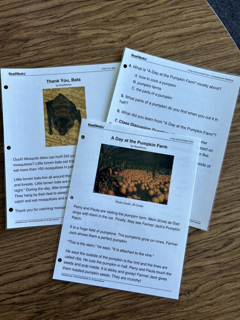 Fall themed reading passages