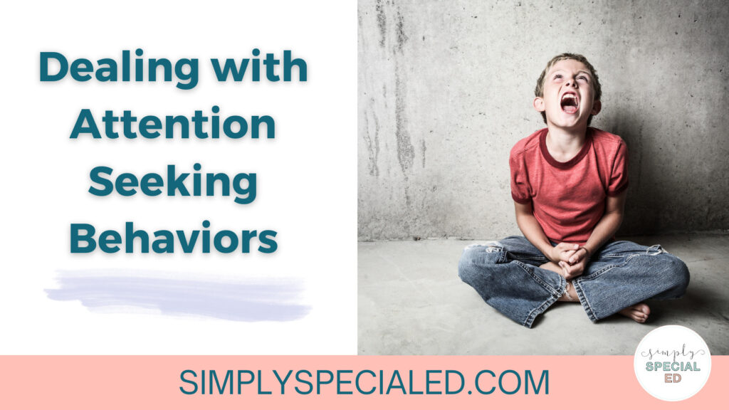 The article's title, "Dealing with Attention Seeking Behaviors" is on the left. On the right is an image of a child sitting on the ground. He appears to be yelling.