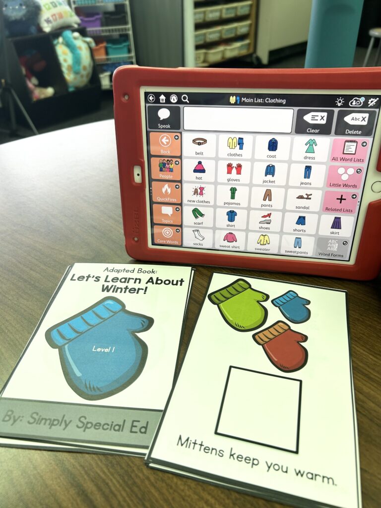 Let's learn about winter adapted book with a communication device