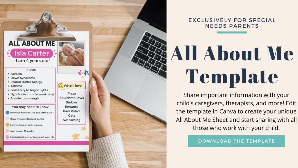 All About me  Template for special needs parents