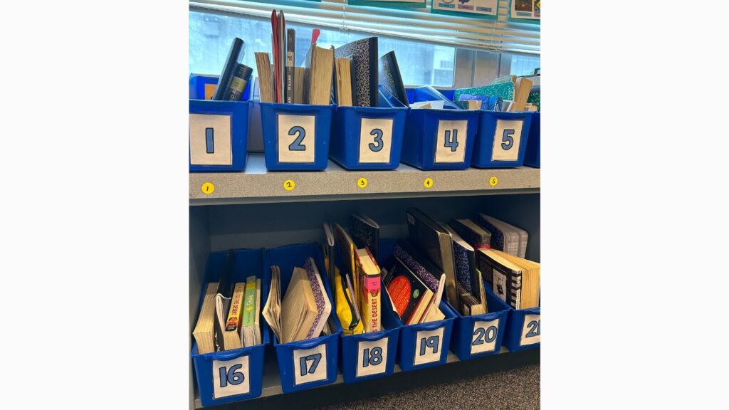 Image of 11 book boxes labeled 1-5, and 16-21.