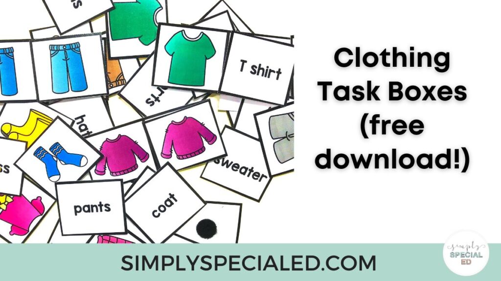 Build student independence and learning in your special education classroom with a free clothing match task box!