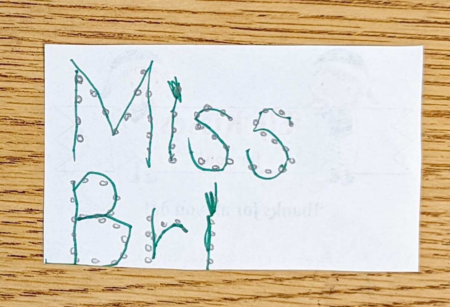 back of thank you card