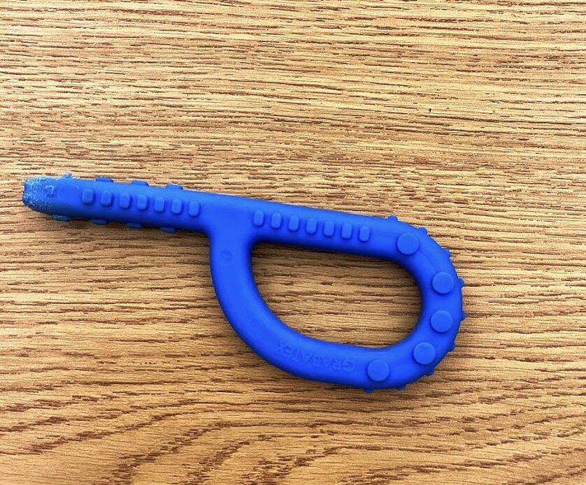 blue P shaped chewy with texture