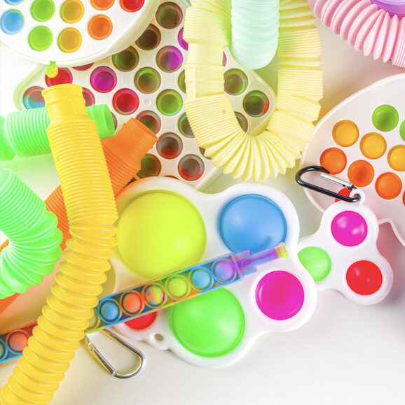 a variety of colorful fidgets