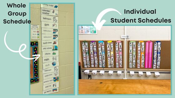 whole group schedule example and individual student schedule examples