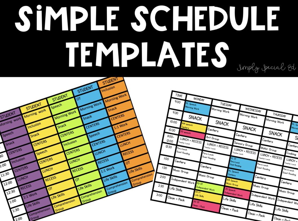 product photo of Simple Schedule Template with color coded student schedules