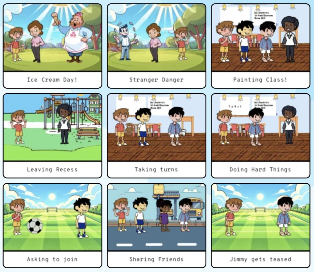 Support social emotional development through a series of games where kids learn about emotions and how to navigate social skills.