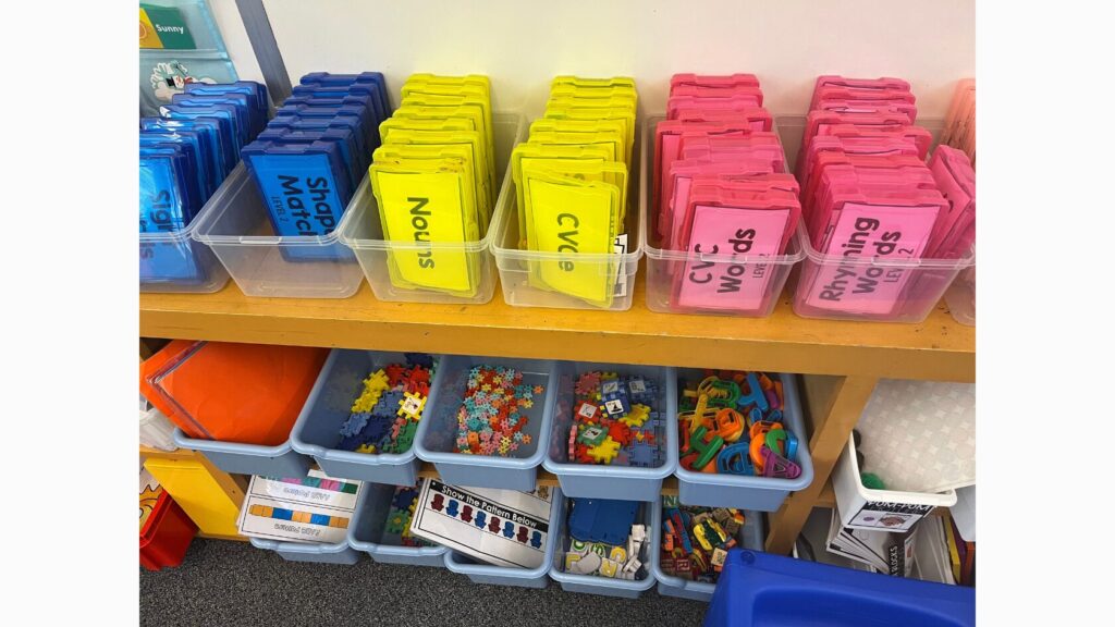 Image of various containers containing task boxes and morning tubs
