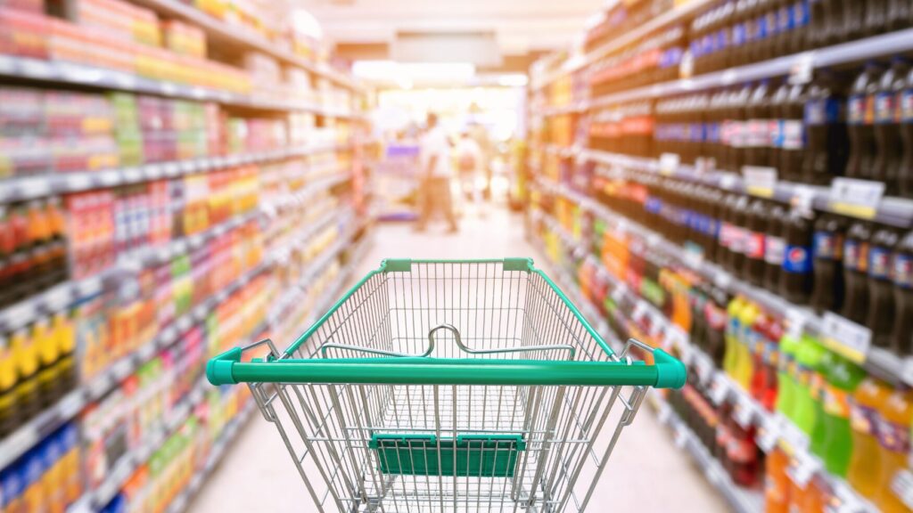 a grocery cart in an aisle for community based instruction