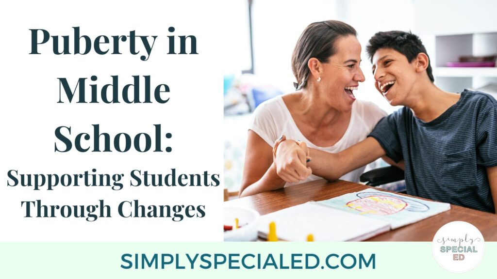 puberty in middle school blog header -  a smiling teenage student sits with an instructor