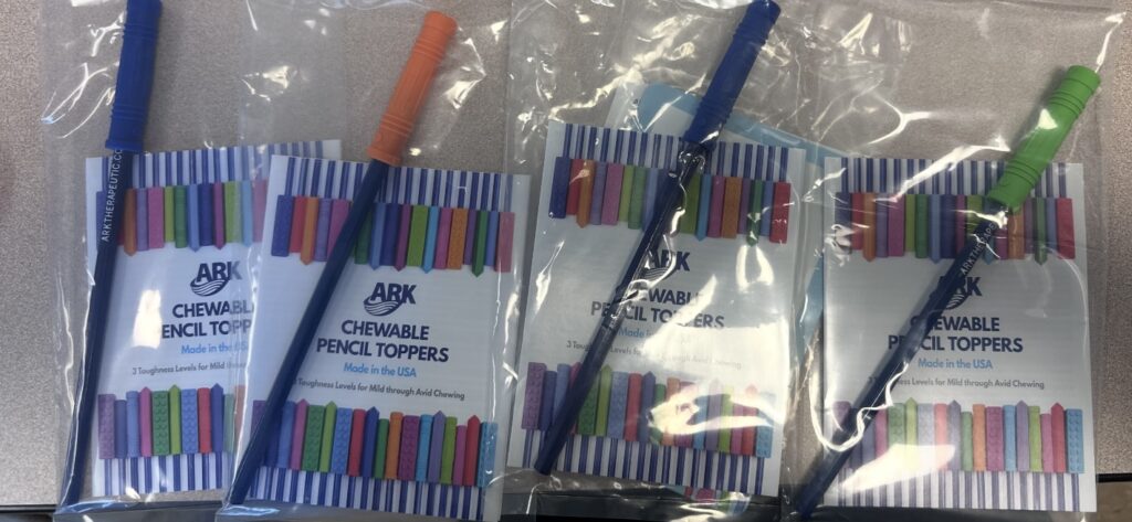 ARK Therapeutic sensory tools that go on top of pencils as chewies for sensory seekers