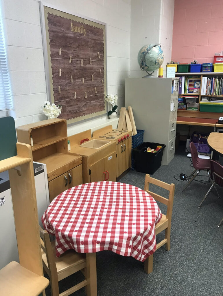 a kitchen play center in a kindergarten classroom
