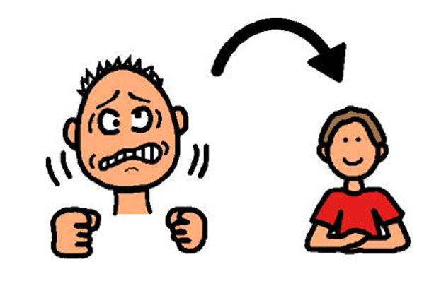 A visual showing a person that is upset and then becoming calm 