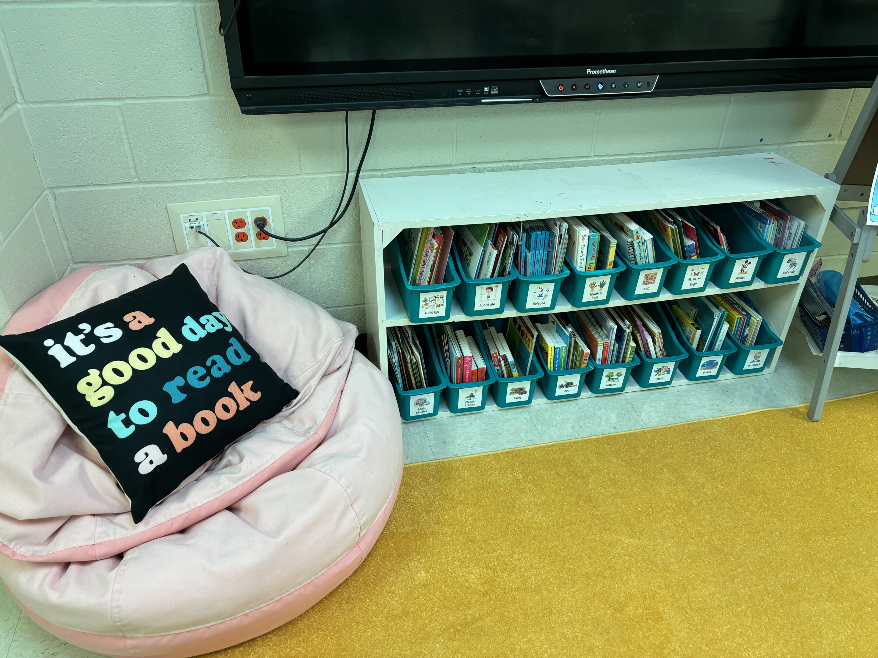 A beanbag chair is available for flexible seating options for students